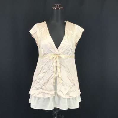 Made in Japan★TOMMY HILFIGER★100%SILK/ノースリーブシルクブラウス【Women's size-XS/0/ベージュ】Tops/Shirts◆BH103