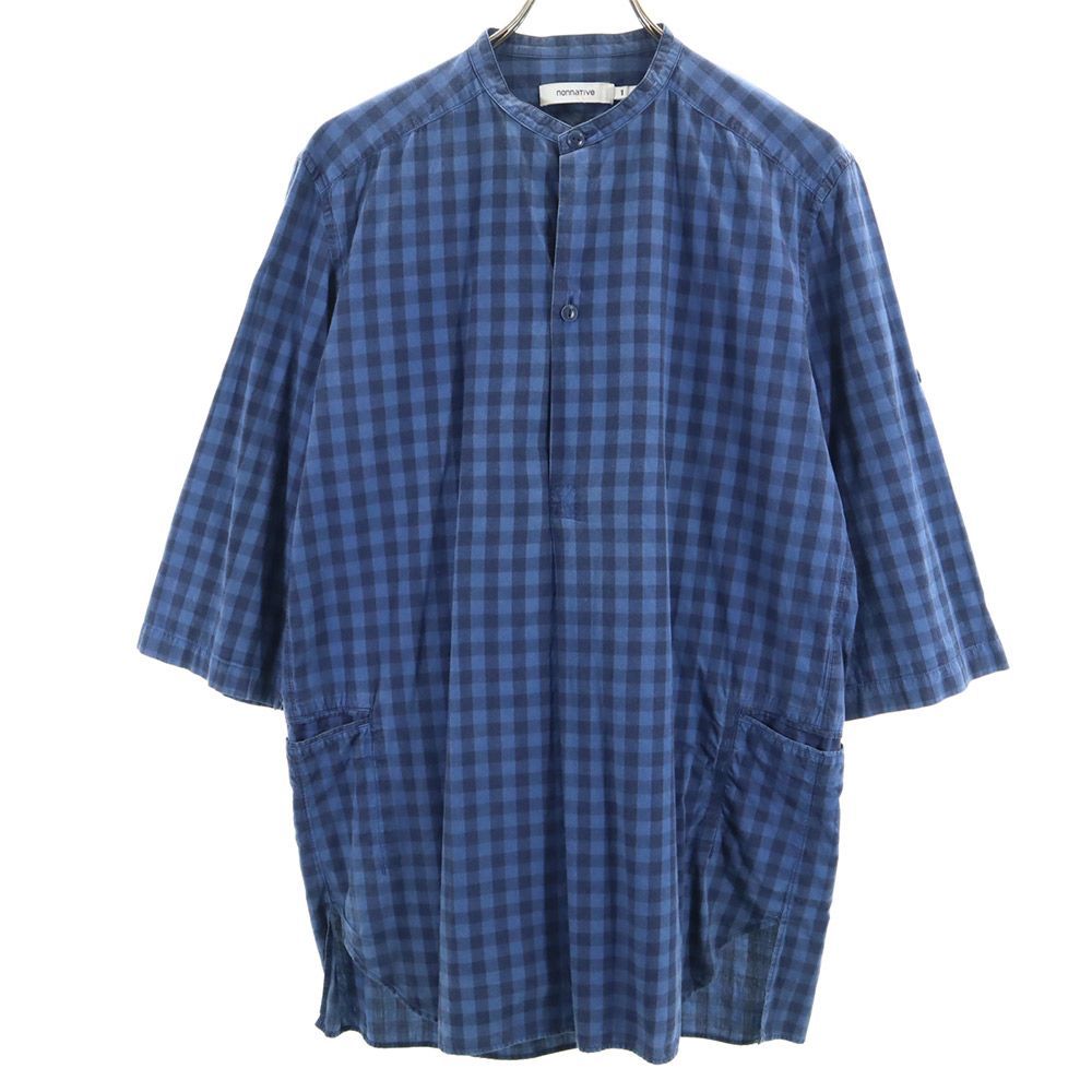 nonnative 5分袖 バンドカラー チェックシャツ