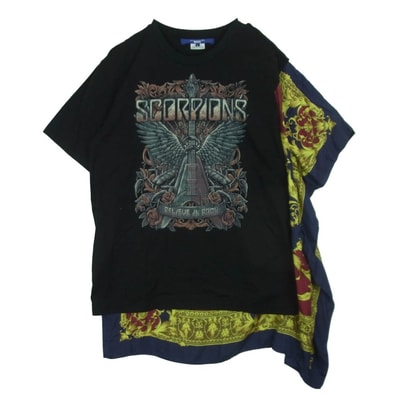 JUNYA WATANABE COMME des GARCONS MAN ジュンヤワタナベコムデギャルソンマン 25SS WO-T003 Silk Scarf プリント シルク スカーフ ドッキング 半袖 Tシャツ カットソー L【中古】