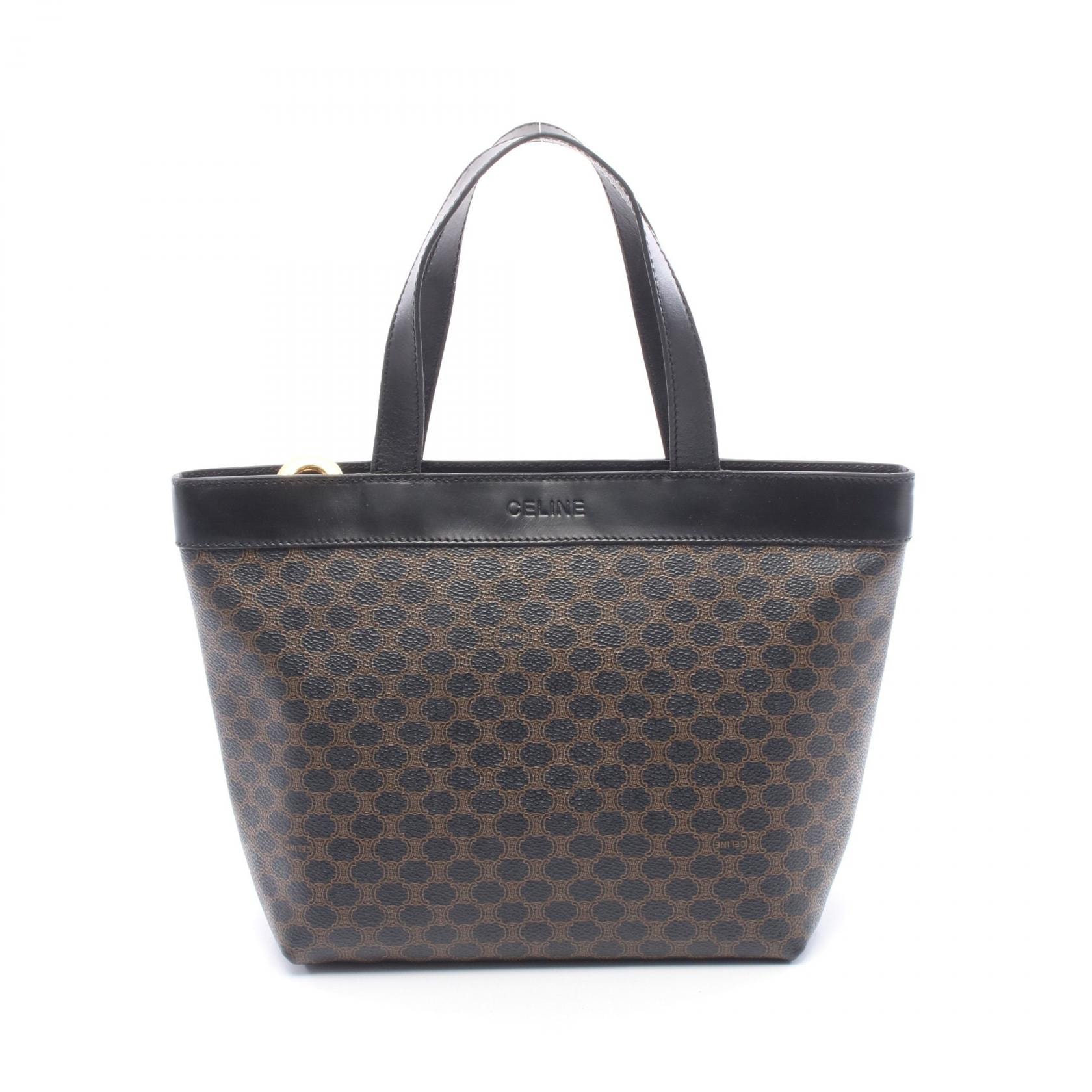 セリーヌ CELINE マカダム トートバッグ バッグ PVCコーティングキャンバス レザー レディース ブラック系 / ブラウン系 【中古】