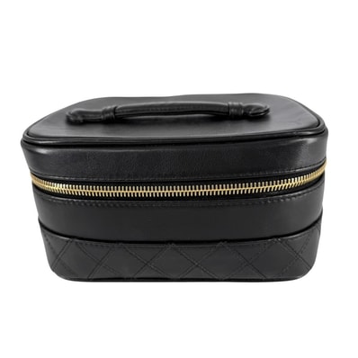 CHANEL シャネル ポーチ 化粧ポーチ メイクポーチ ビコローレ バニティバッグ A01618 レザー ブラック 黒 ゴールド金具 レディース【中古品】