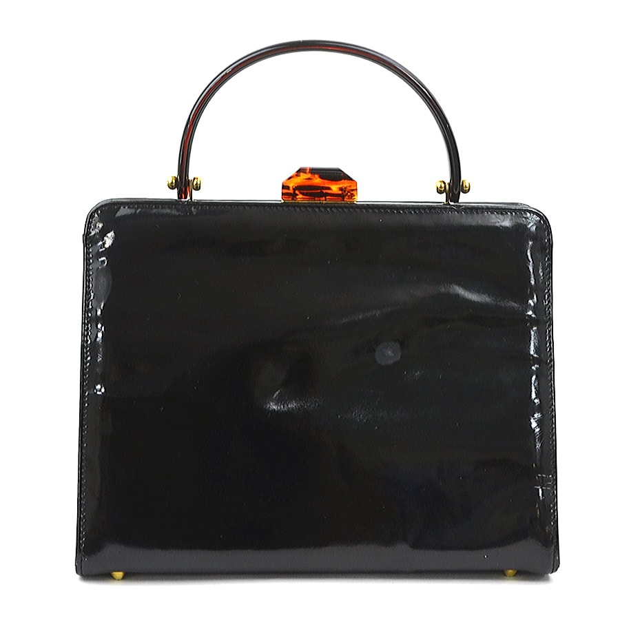 ボッテガヴェネタ BOTTEGAVENETA ハンドバッグ パテントレザー/プラスチック ブラック/ブラウン レディース【中古】 e60413g