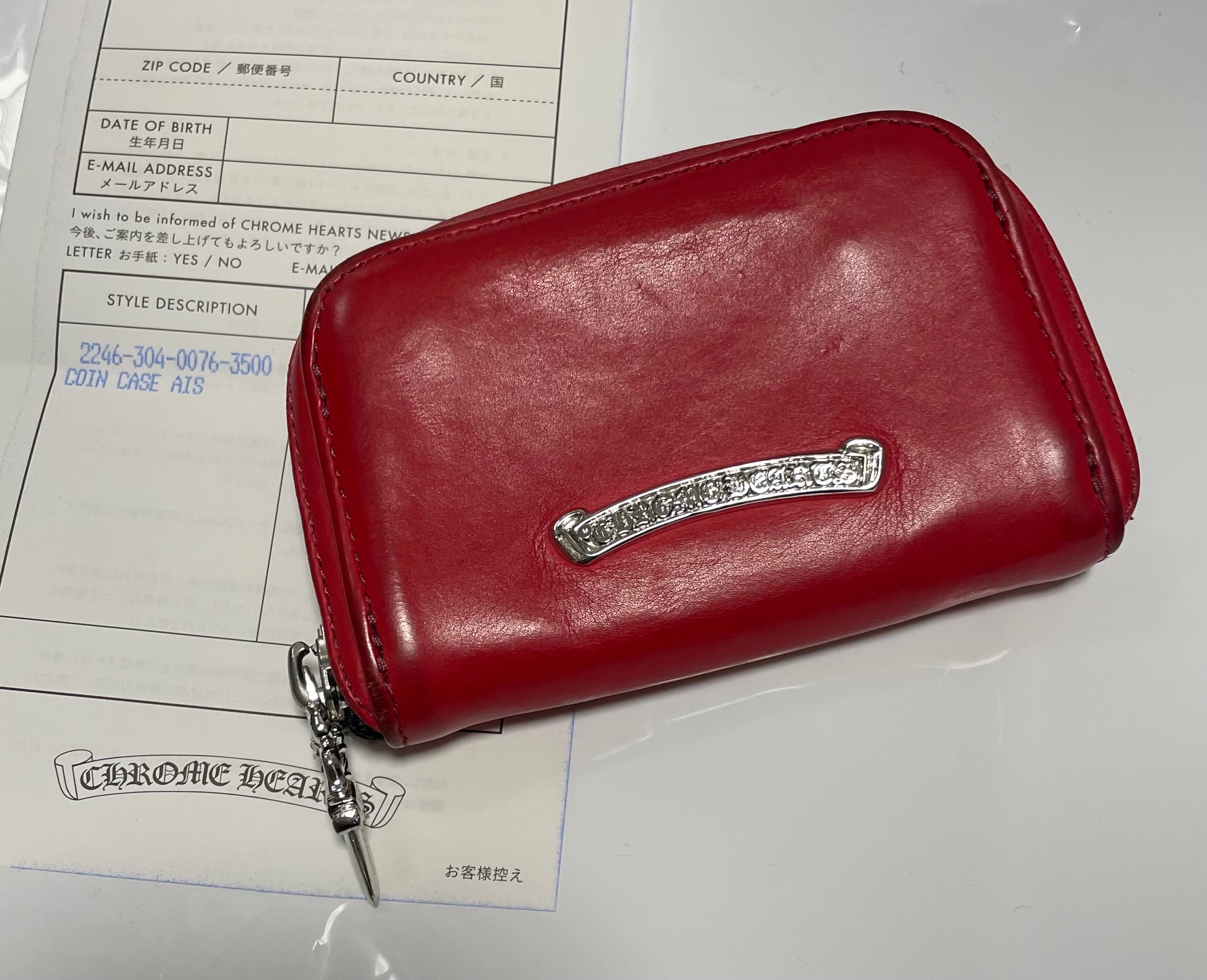 クロムハーツ コインケース ラウンドジップダガーウォレット レッド