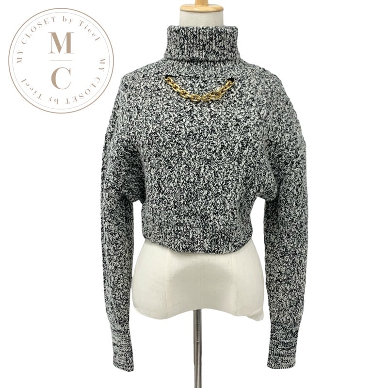 ルイヴィトン LOUIS VUITTON トップス ウール ブラック ホワイト ゴールド ニット LVサークルロゴ チェーン タートルネック