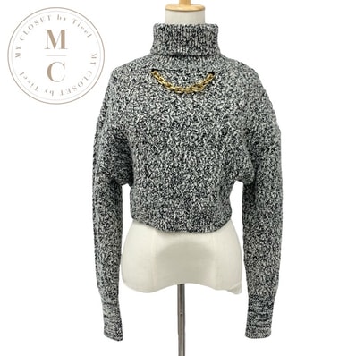 ルイヴィトン LOUIS VUITTON トップス ウール ブラック ホワイト ゴールド ニット LVサークルロゴ チェーン タートルネック