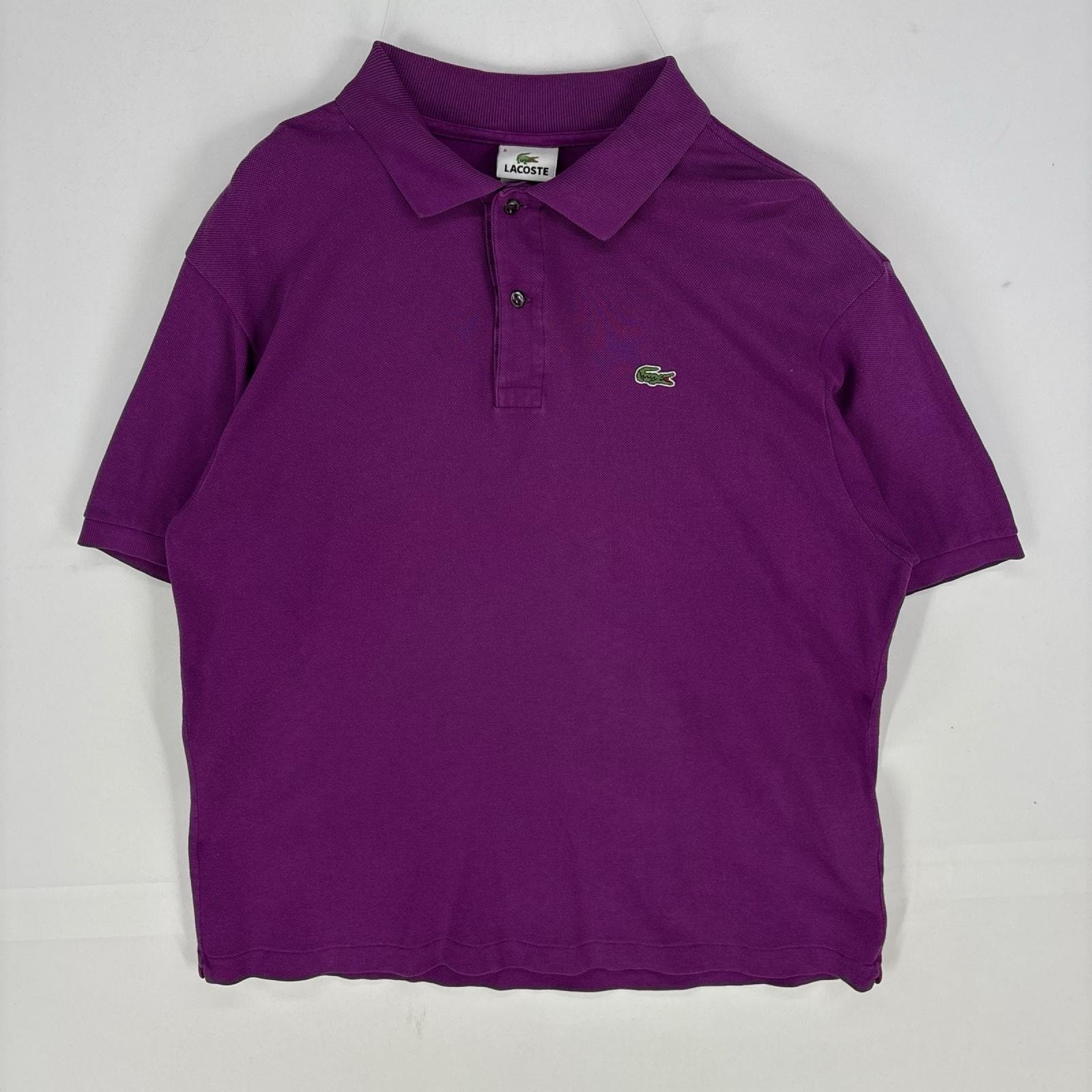 古着 ラコステ LACOSTE 鹿の子 半袖シャツ ワンポイント ロゴワッペン ポロシャツ ショートスリーブ XL パープル系 メンズ