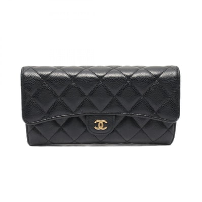 シャネル CHANEL マトラッセ 二つ折り長財布 財布 キャビアスキン(グレインドカーフ) レディース ブラック系 A80758 【中古】