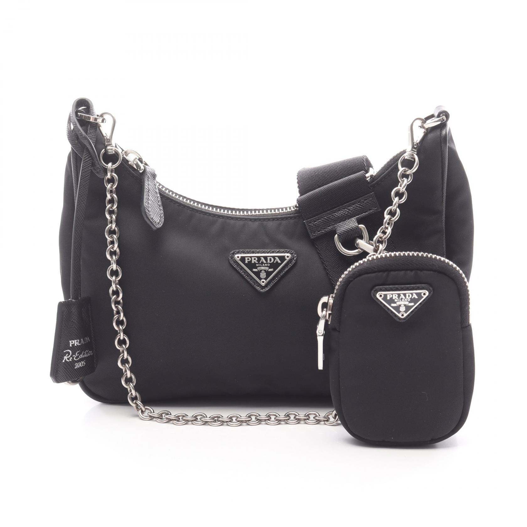 プラダ PRADA Re-Edition 2005 2WAY ショルダーバッグ バッグ ナイロン サフィアーノレザー レディース ブラック系 【中古】