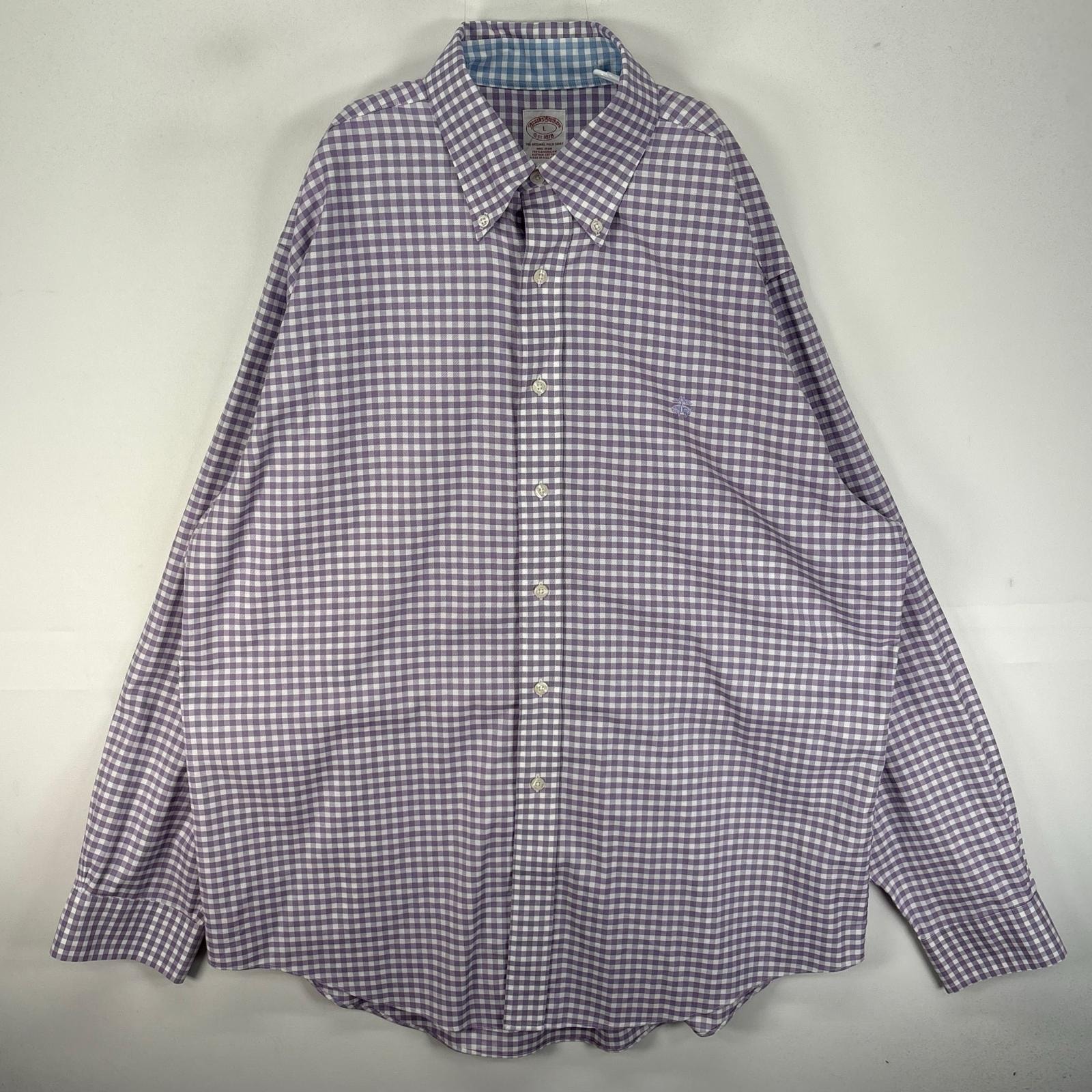 古着 ブルックスブラザーズ Brooks Brothers 長袖シャツ ボタンダウン ワンポイント 胸ポケット L  パープル系 チェック メンズ