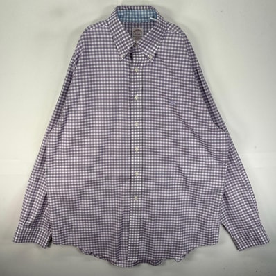 古着 ブルックスブラザーズ Brooks Brothers 長袖シャツ ボタンダウン ワンポイント 胸ポケット L パープル系 チェック メンズ