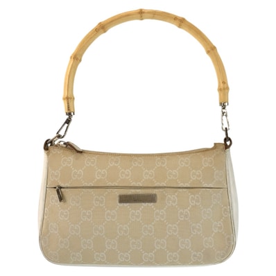 美品 GUCCI グッチ バンブー ベージュ シルバー金具 GGキャンバス レザー/ ハンドバッグ 601396 【中古】