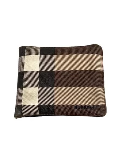 Burberry Check & Leather International Bi-Fold Wallet "Dark Barch Brown"