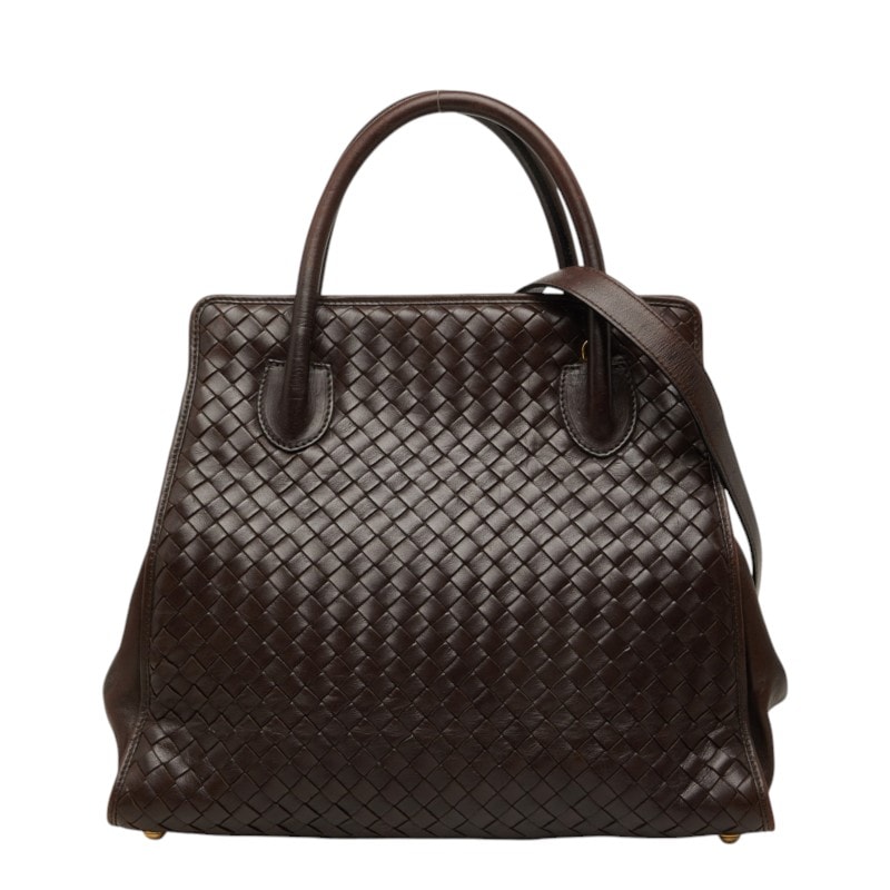 ボッテガヴェネタ イントレチャート ハンドバッグ ショルダーバッグ 2WAY ブラウン レザー レディース BOTTEGAVENETA 中古