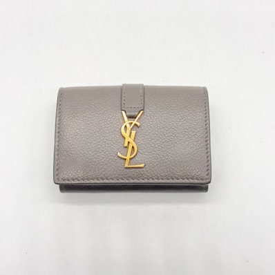 Saint Laurent Ysl Line Origami Tiny Wallet In Grained Leather "Pebble"