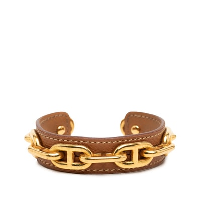 エルメス シェーヌダンクル バングル ゴールド ブラウン メッキ レザー レディース HERMES 【中古】