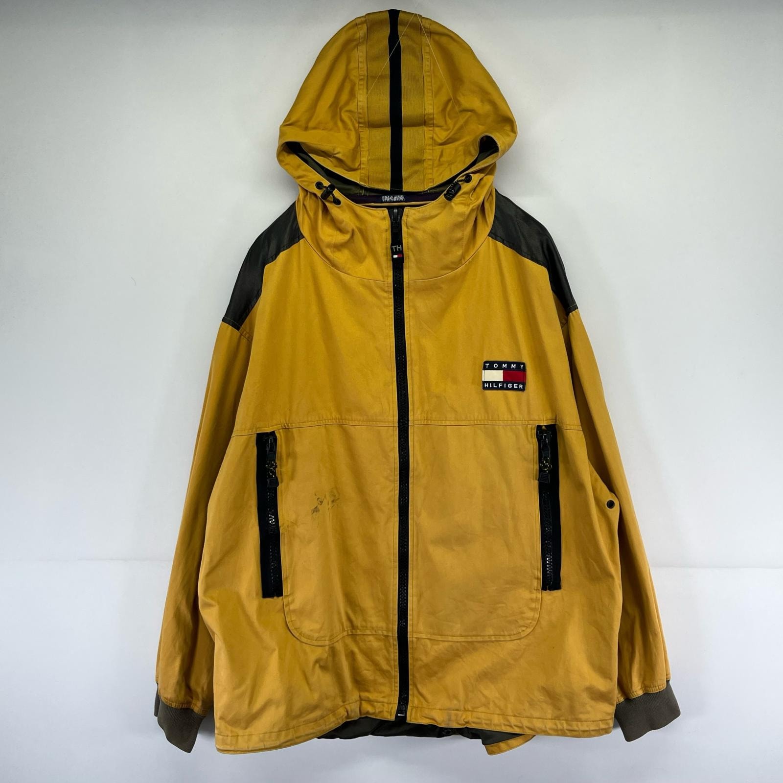 古着 90's/90年代 トミーヒルフィガー TOMMY HILFIGER ジャケット 大きいサイズ ワンポイントロゴ 2XL  イエロー系 メンズ