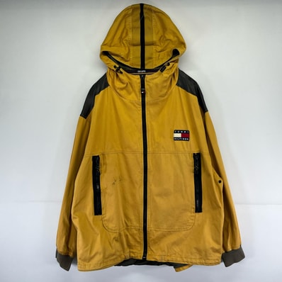 古着 90's/90年代 トミーヒルフィガー TOMMY HILFIGER ジャケット 大きいサイズ ワンポイントロゴ 2XL イエロー系 メンズ