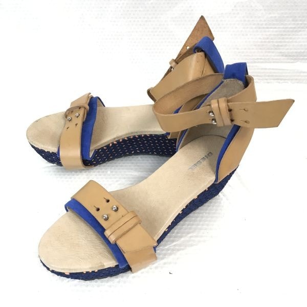 美品★DIESEL/ディーゼル★ウェッジソールサンダル【36/22.5-23.0/茶×青/brown×blue】靴/boots/Shoes/trainers◆cQ-497