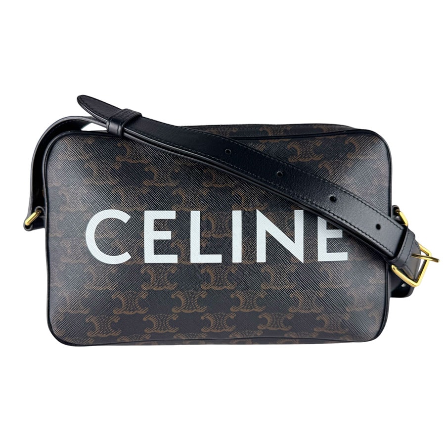 セリーヌ CELINE ショルダーバッグ トリオンフ ミディアム メッセンジャーバッグ PVCコーティングキャンバス ブラック/ブラウン ユニセックス【中古】 z10670