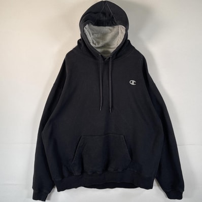 古着 チャンピオン Champion パーカー ワンポイントロゴ刺繍 フーディー マフポケット 大きいサイズ 14041 ブラック メンズ