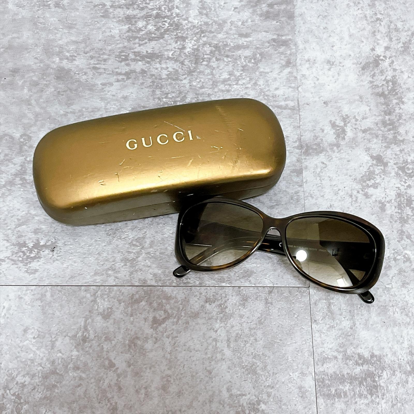 【GUCCI】グッチ サングラス オーバル グラデーション レンズ ロゴ テンプル 太フレーム ケース付き ブラウン レディース アイウェア 眼鏡