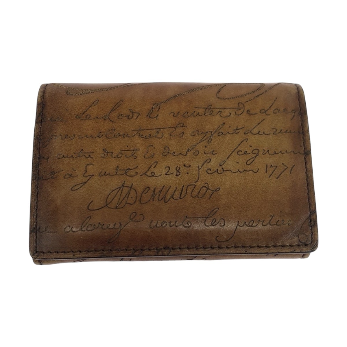 美品 Berluti ベルルッティ カリグラフィ ブラウン レザー 名刺入れ 504485 【中古】