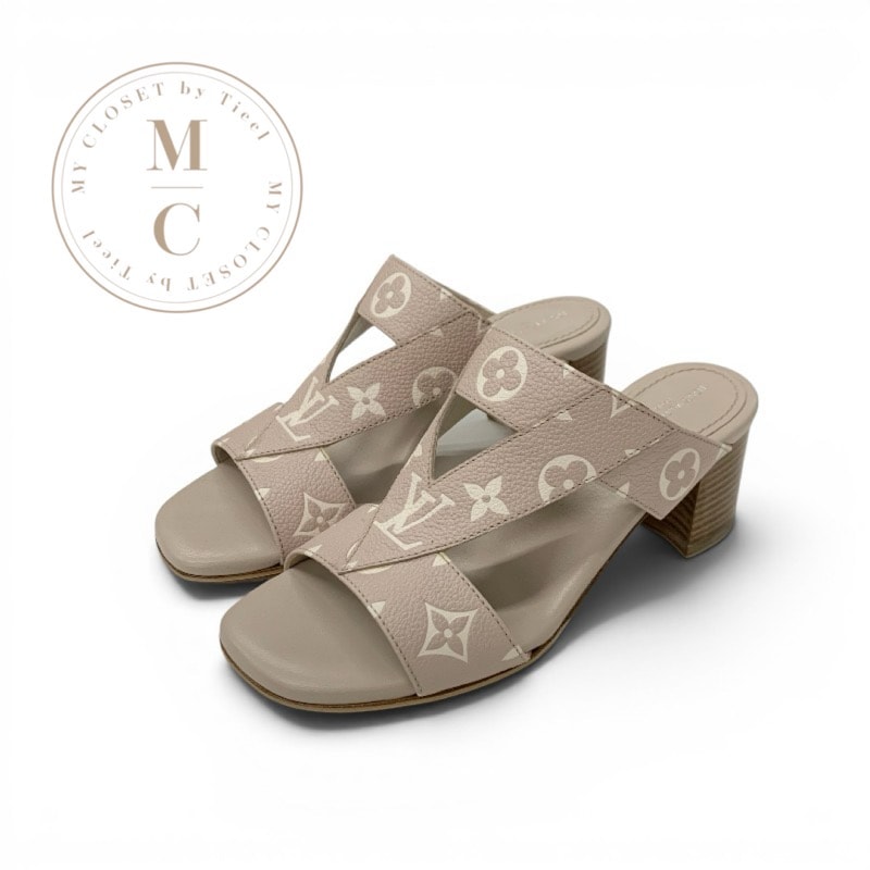 ルイヴィトン LOUIS VUITTON クロワジエール モノグラム サンダル 靴 シューズ レザー ピンクベージュ ミュール