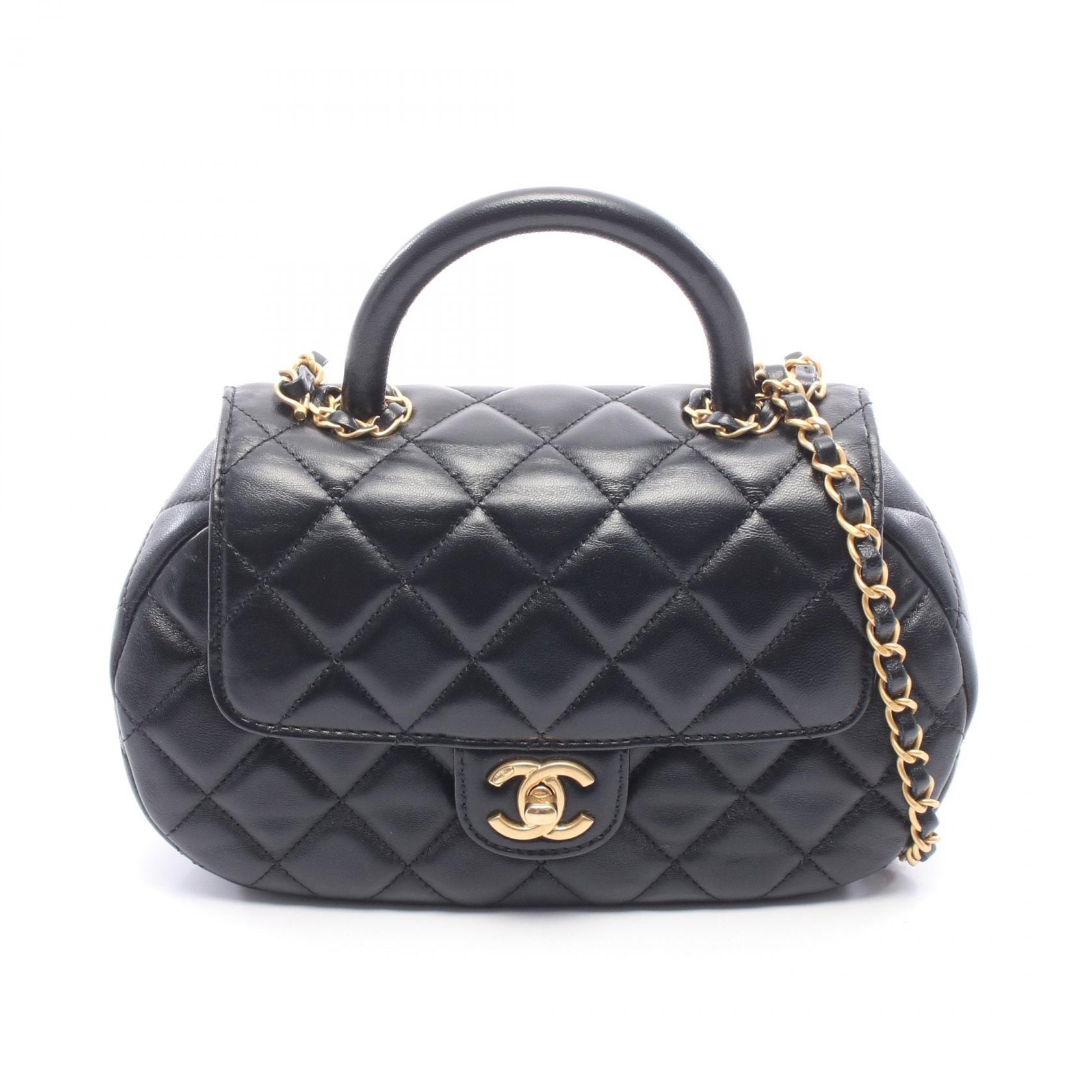 シャネル CHANEL マトラッセ トップハンドル ショルダーバッグ バッグ ラムスキン(羊革) レディース ブラック系 【中古】