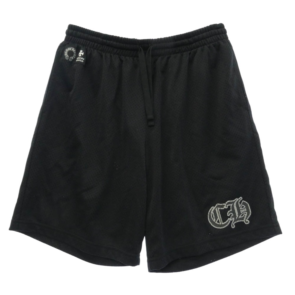 CHROME HEARTS クロムハーツ(原本無) USA製 MESH VARSITY SHORTS CHプリントメッシュハーフパンツ ブラック L ブラック系 L【美品】【中古】
