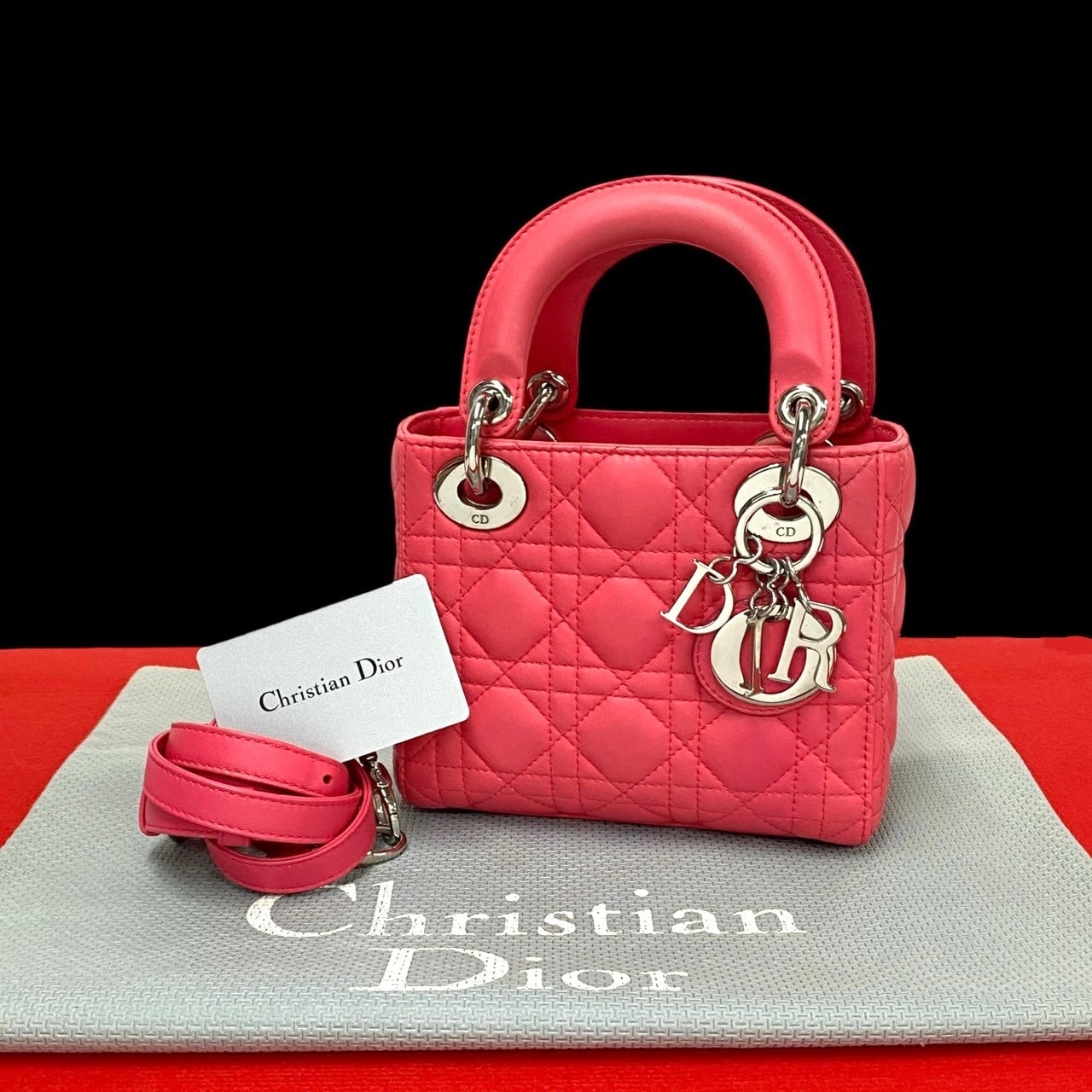 Christian Dior ディオール レディディオール カナージュ ステッチ レザー ショルダーバッグ ピンク
56498