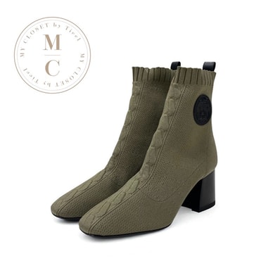 エルメス HERMES ヴォルヴェール ブーツ ショートブーツ 靴 シューズ ファブリック レザー カーキ 未使用 ニット エクスリブリス