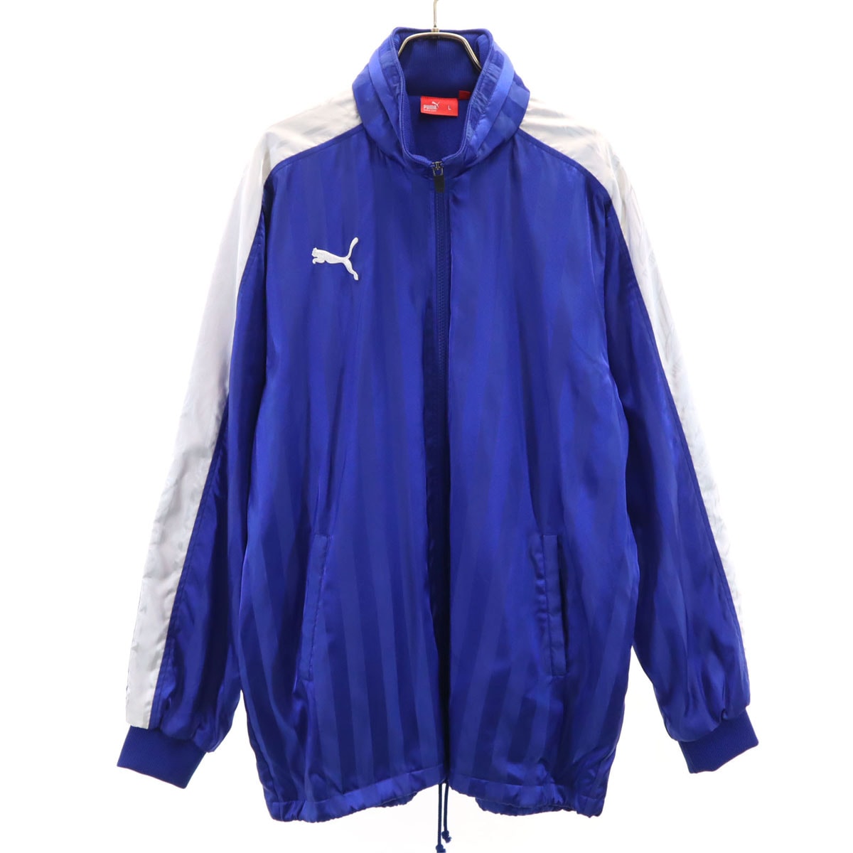 PUMA プーマ ストライプ柄 ウインドブレーカー L ブルー ジャケット 裏トリコット