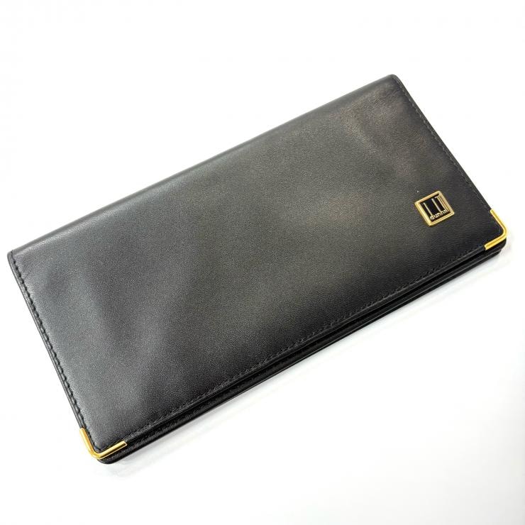 Dunhill ブラックレザー長財布 二つ折り 札入れ 鑑定済み 正規品 ダンヒル