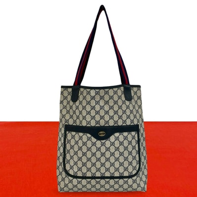 GUCCI グッチ シェリーライン GG ロゴ 金具 レザー PVC トートバッグ ネイビー
20793