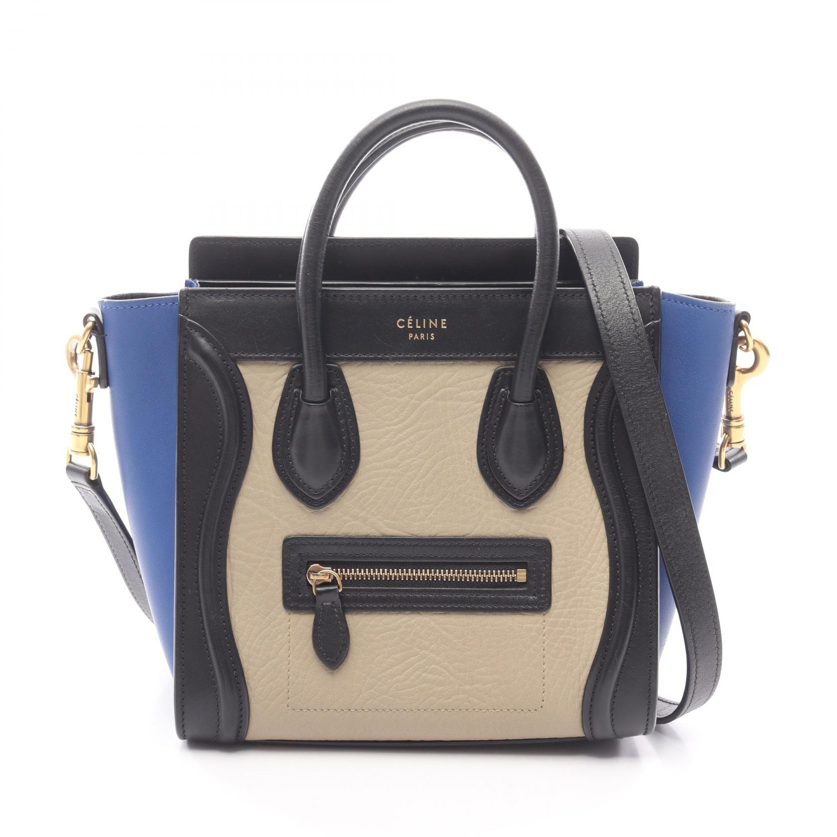 セリーヌ CELINE ラゲージ ナノショッパー ハンドバッグ バッグ レザー レディース ベージュ系 / ブラック系 / ブルー系 【中古】