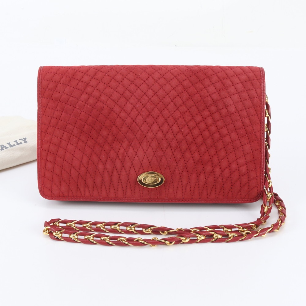 BALLY 本革 ショルダーバッグ キルティング ボルドー 美品 B (目立った傷や汚れなし)】□極美品 バリー キルティング チェーン