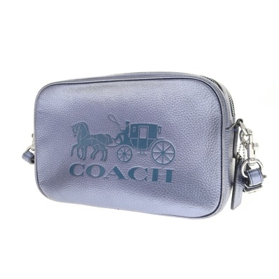 【中古】コーチ COACH レザー ショルダーバッグ メタリックネイビー【WxH16xD8】【レディース】