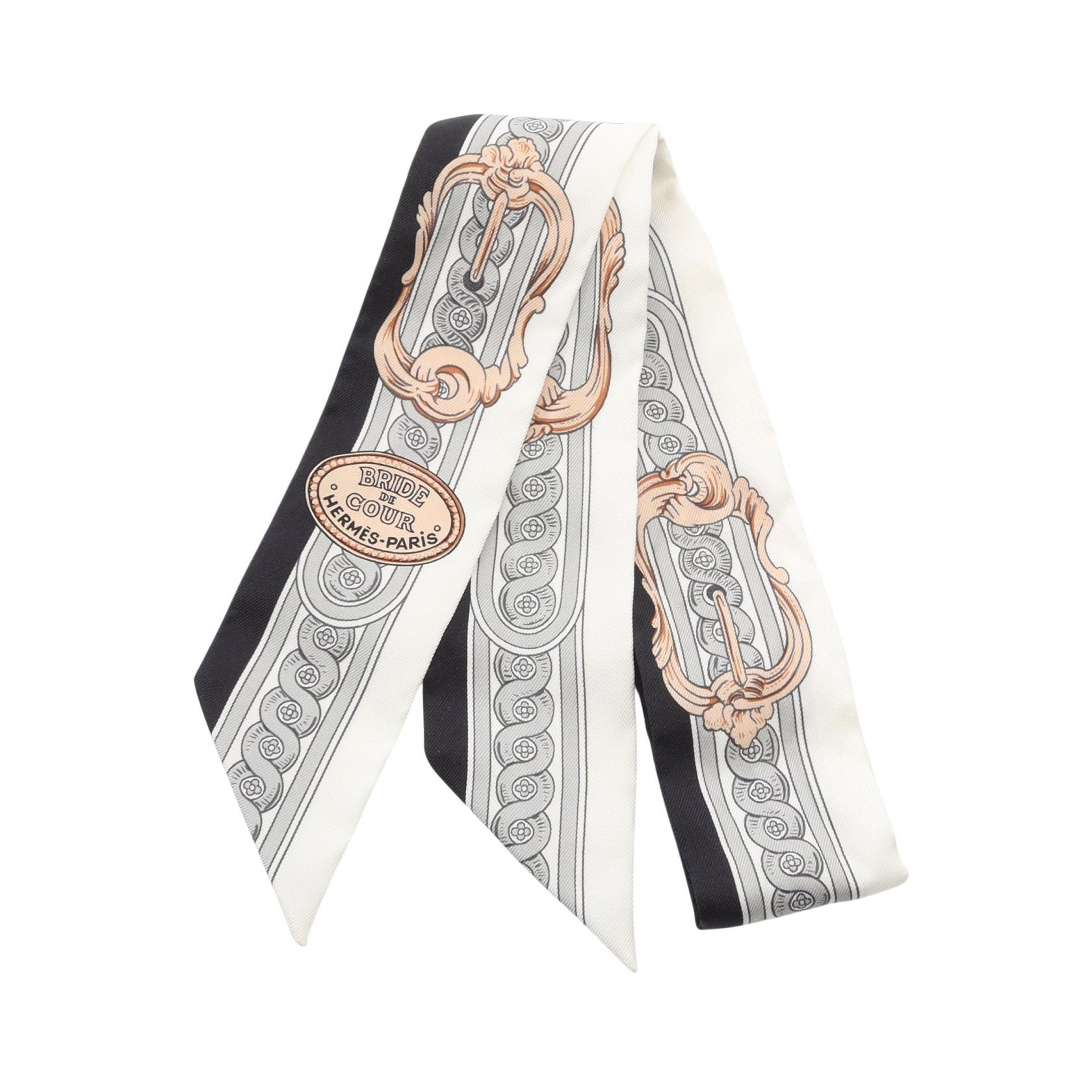 エルメス HERMES ツイリー BRIDE DE COUR スカーフ 衣料品 シルク シルク ホワイト レディース ホワイト系 / ブラック系 / グレー系 【中古】