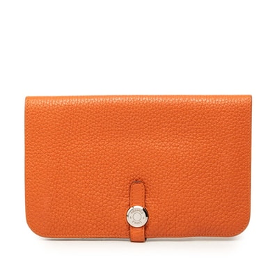 エルメス ドゴンデュオ 長財布 □P刻印 オレンジ シルバー金具 トリヨンクレマンス レディース HERMES 【中古】