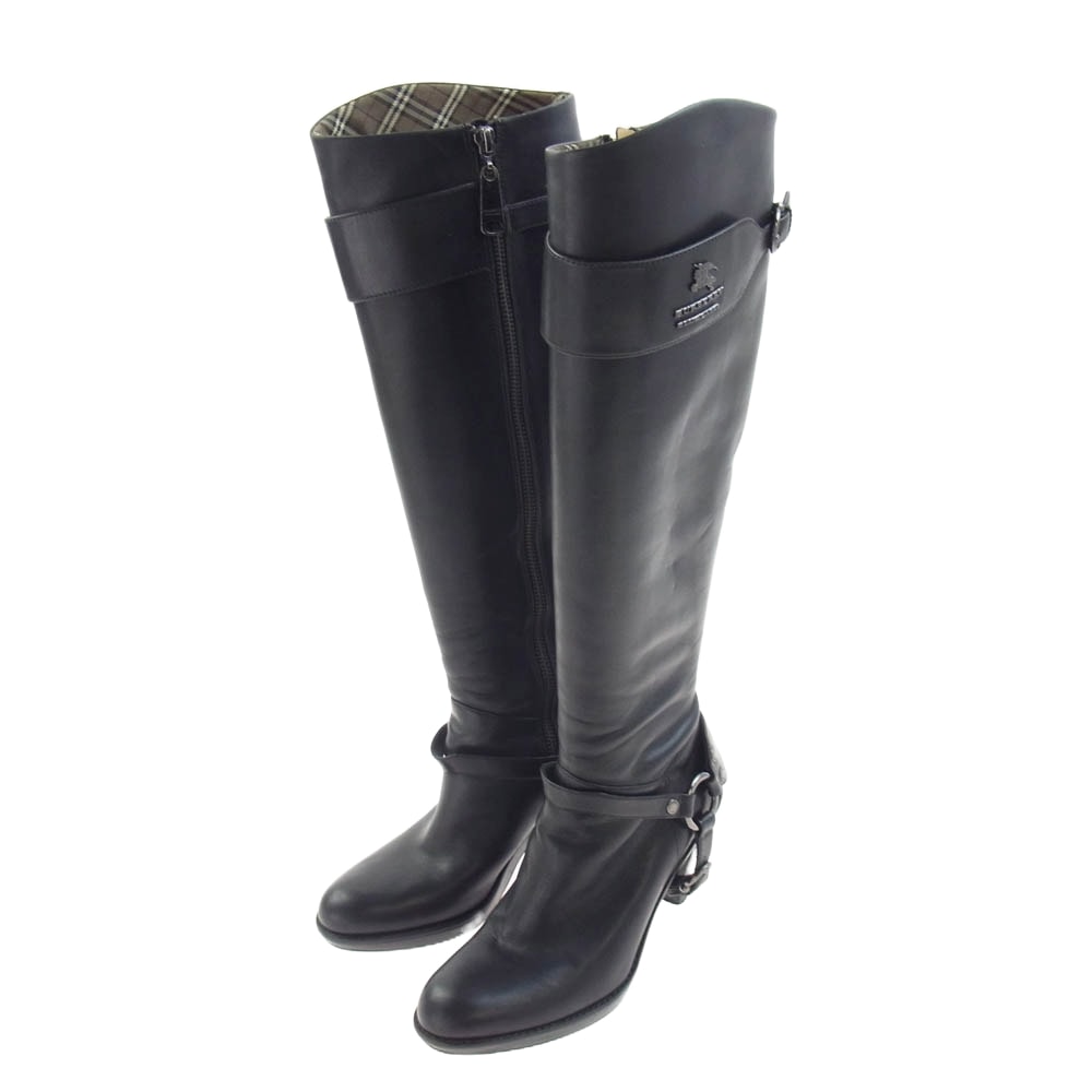 BURBERRY BLUE LABEL バーバリーブルーレーベル ブーツ サイドジップ ロング リング ブーツ ブラック系 4【中古】