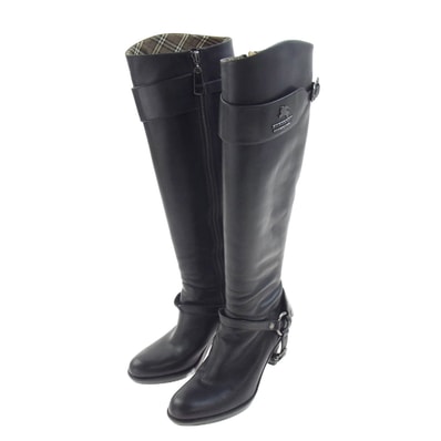 BURBERRY BLUE LABEL バーバリーブルーレーベル ブーツ サイドジップ ロング リング ブーツ ブラック系 4【中古】