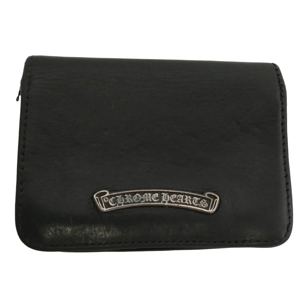 CHROME HEARTS クロムハーツ(原本無) 3POCKET CARD CAS スクロールラベル レザー カードケース ブラック系【中古】