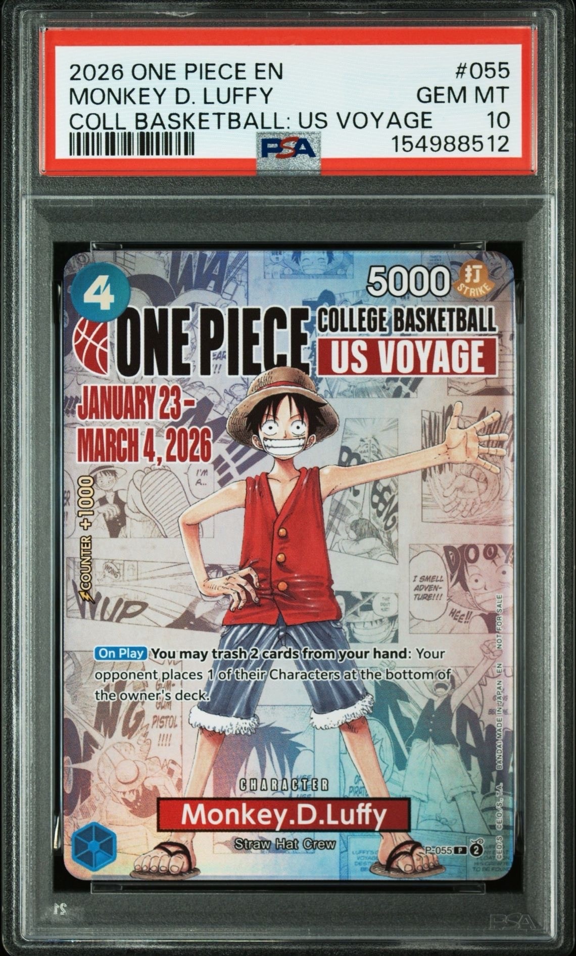 モンキー・D・ルフィ:P (開封済) [P-055]【英語版】(プロモーションカード「ワンピース カレッジ バスケットボール:USボヤージュ」)