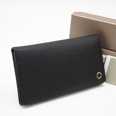 美品 BVLGARI ブルガリ ブルガリ ブルガリ マン 二つ折り長財布 30398 長財布 ブラック ブルー グレインレザー メンズ