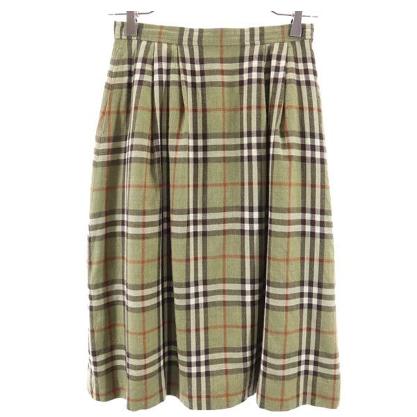 Burberrys バーバリーズ 90s オールド ウール100% ノバチェック柄 ミディ丈 スカート 緑系