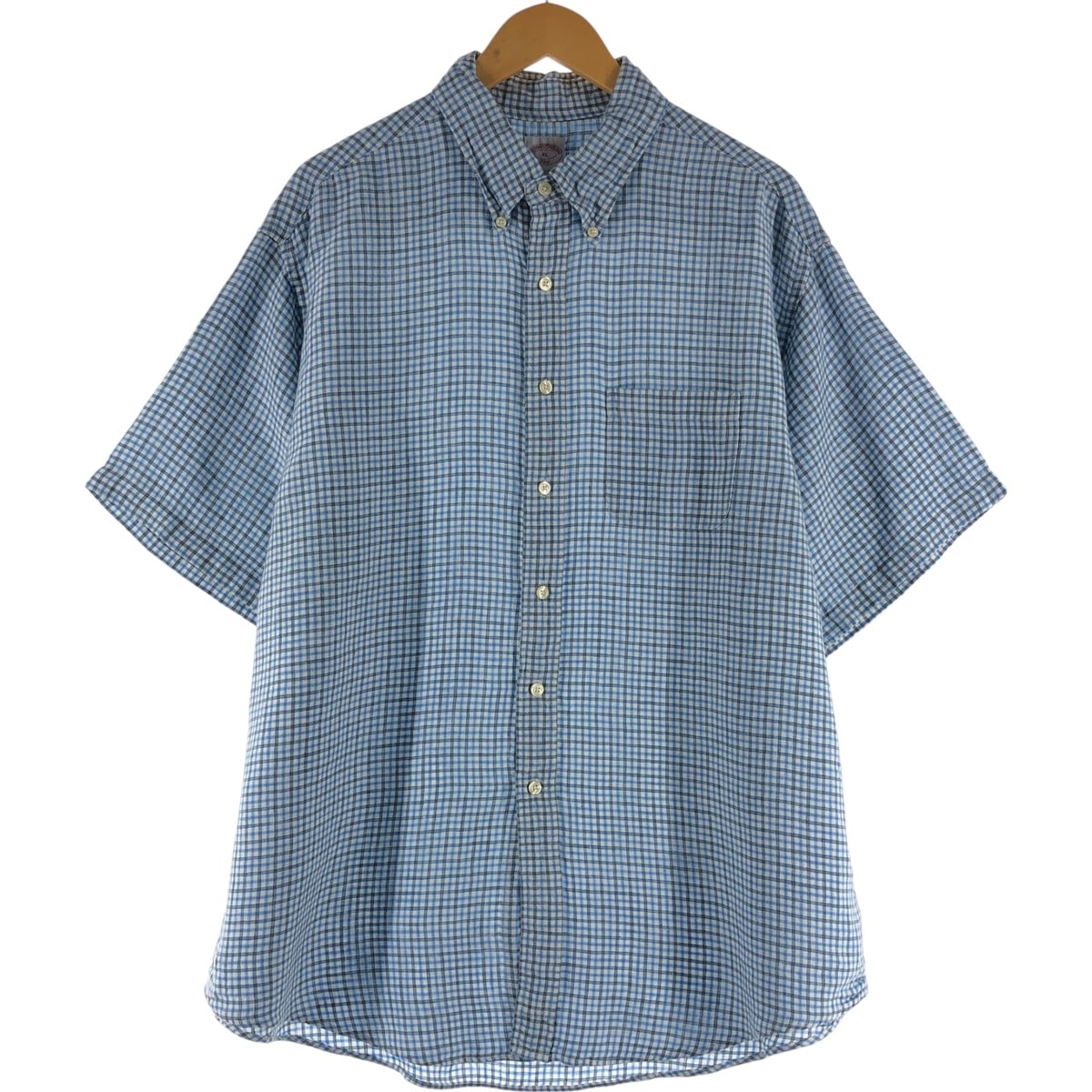 古着 ブルックスブラザーズ Brooks Brothers 346 チェック柄 半袖 リネン ボタンダウンシャツ メンズXL相当/eaa541059