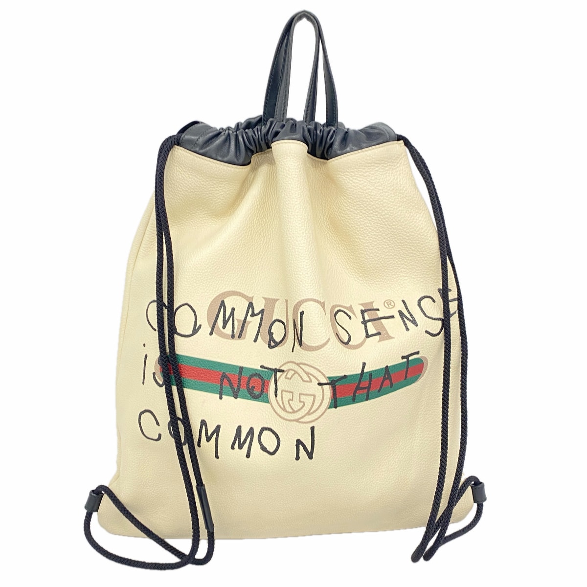 【6ie7282】グッチ リュック・デイパック ドローストリング 494053 レザー アイボリー【中古】レディース