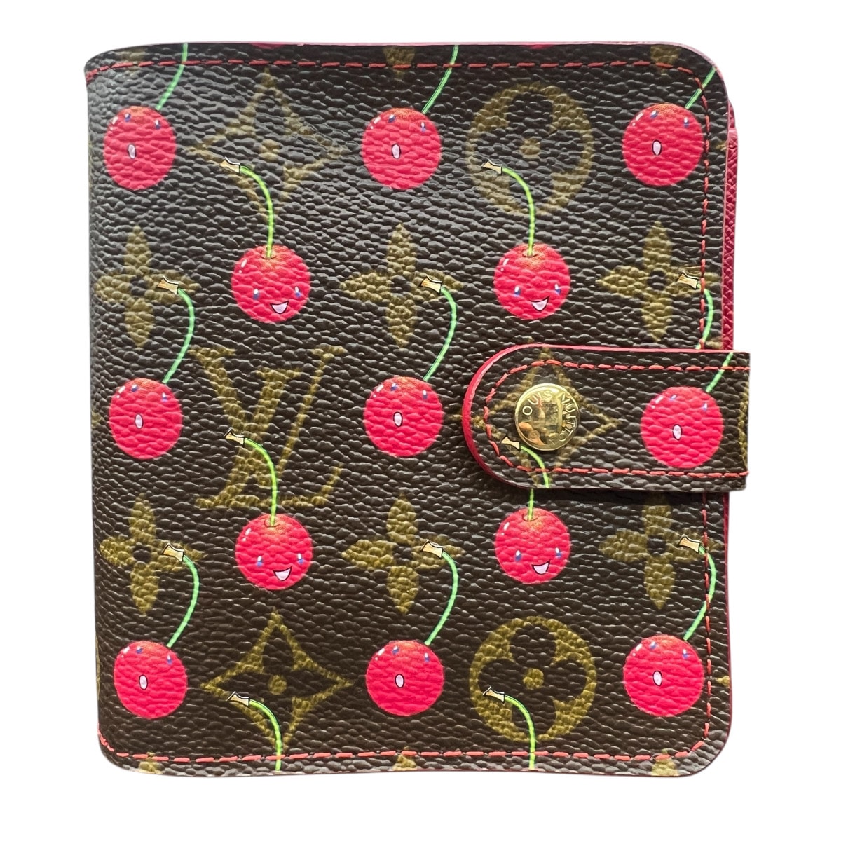 LOUIS VUITTON 希少 展示品級 ルイヴィトン コンパクトジップ モノグラムチェリー 二つ折り財布 M95005 PVC レザー CA0055 ブラウン レッド コンパクトウォレット ミニ ヴィンテージ LV SAランク 中古 鑑定済 ヴィトン財布