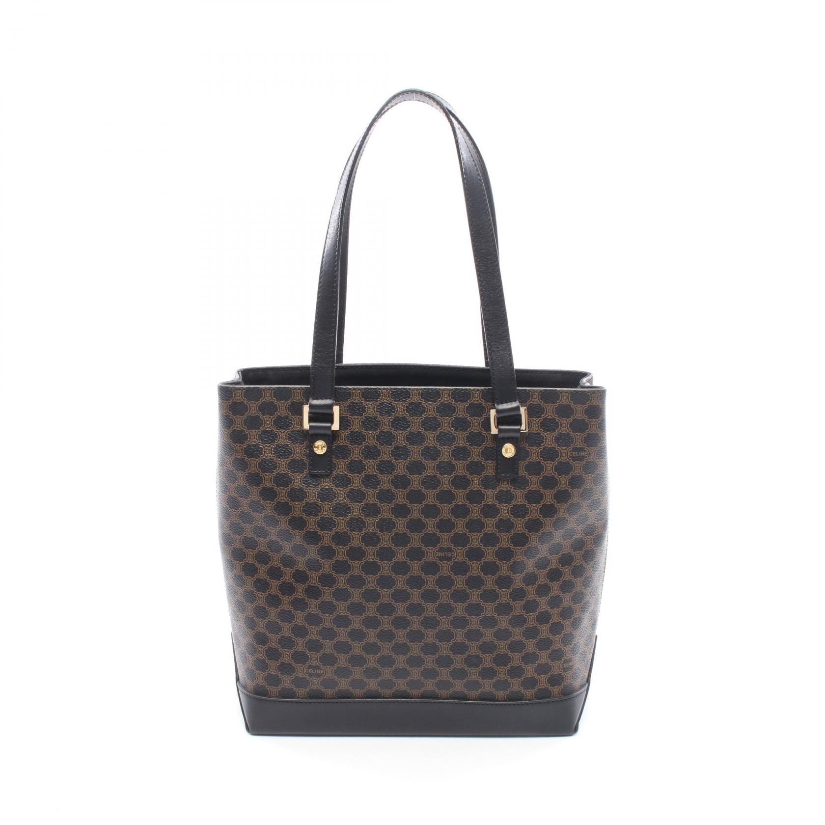 セリーヌ CELINE マカダム トートバッグ バッグ PVCコーティングキャンバス レザー レディース ブラック系 / ブラウン系 【中古】