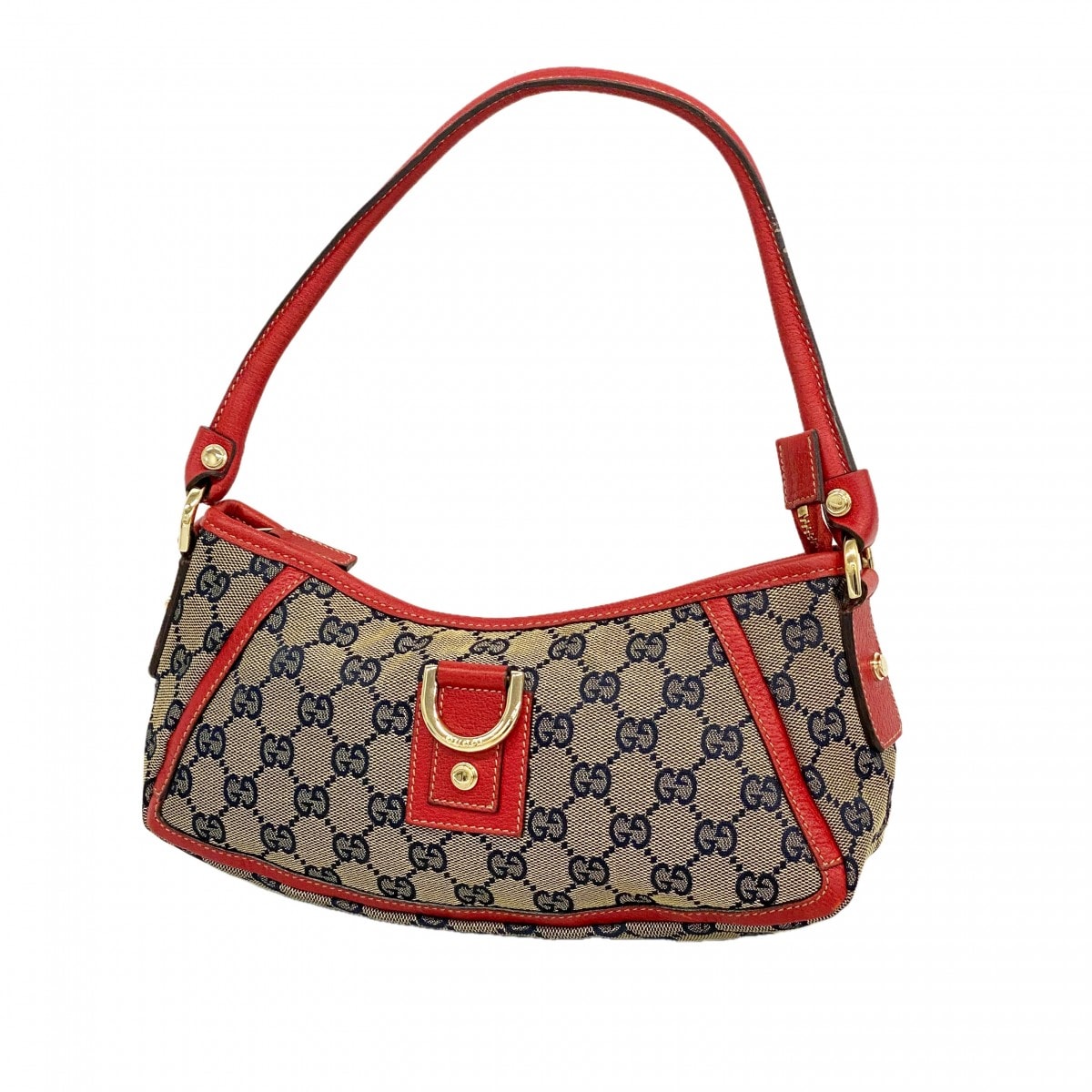 【6db1689-k】グッチ ハンドバッグ GGキャンバス/アビー 130939 キャンバス ネイビー レッド シャンパンゴールド金具【中古】レディース